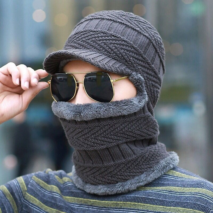 Winter Beanie mit Maske | Verdickt &amp; Gefüttert | Strickmütze mit Nackenschutz