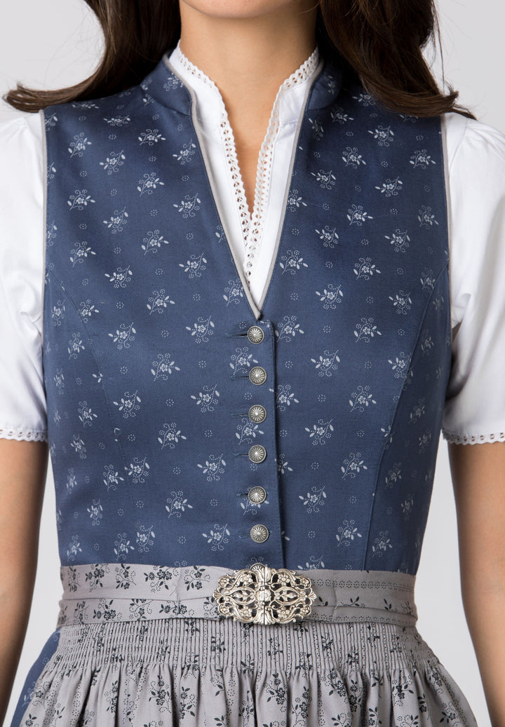 Dirndl Midi Damen | Trachtenkleid mit V-Ausschnitt, Schürze und 65 cm Rocklänge für Oktoberfest und Volksfest