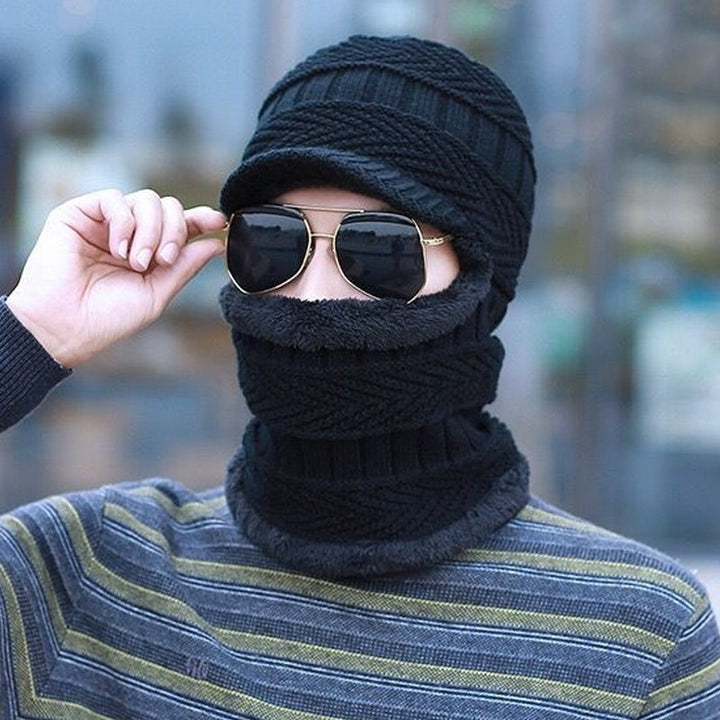 Winter Beanie mit Maske | Verdickt &amp; Gefüttert | Strickmütze mit Nackenschutz