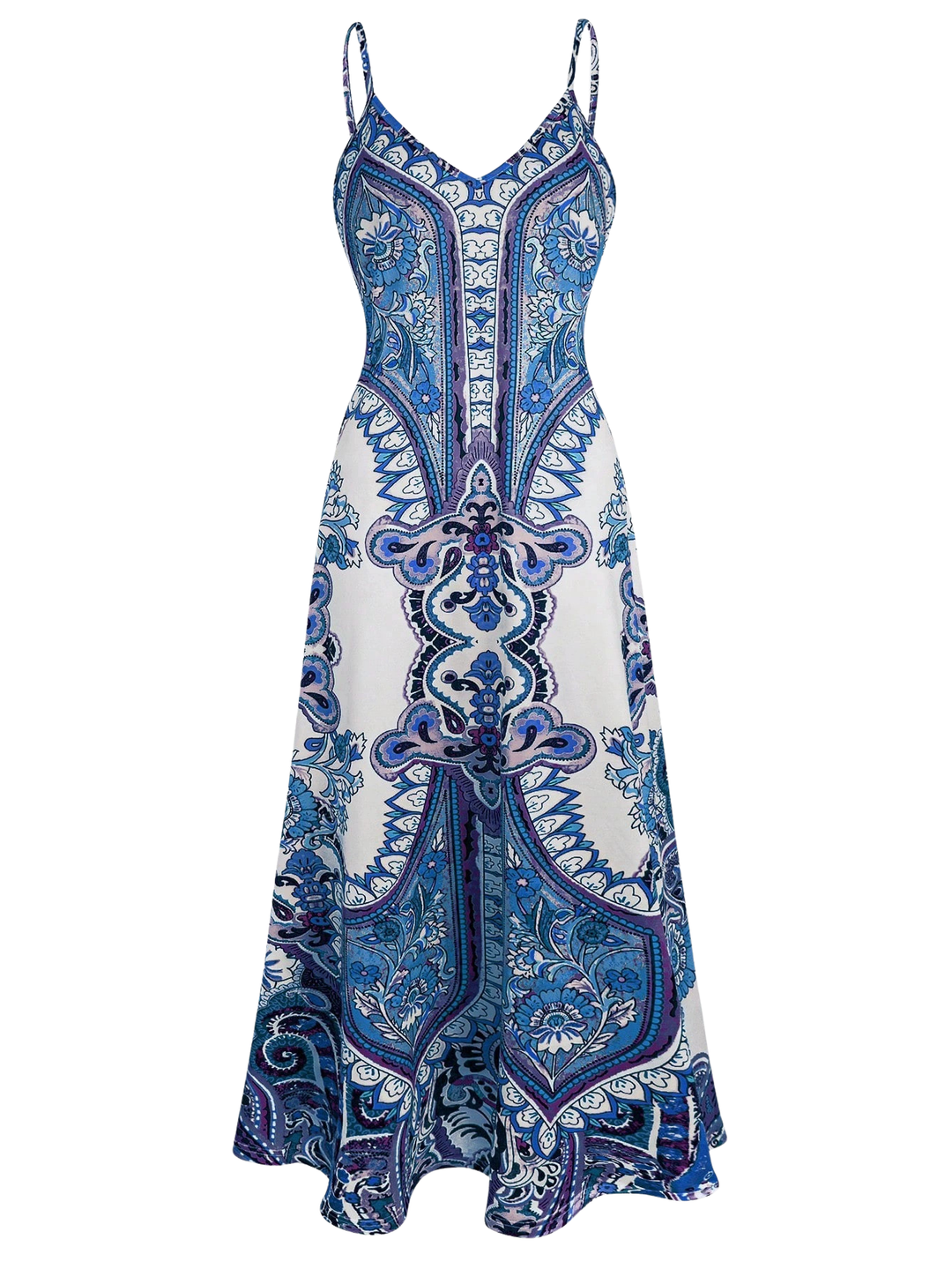 Boho Blumenkleid ärmellos für Damen | Locker fallend &amp; luftig | Lebendige Lila-/Blau-/Rosa-Töne | Sommer, Urlaub &amp; Strand