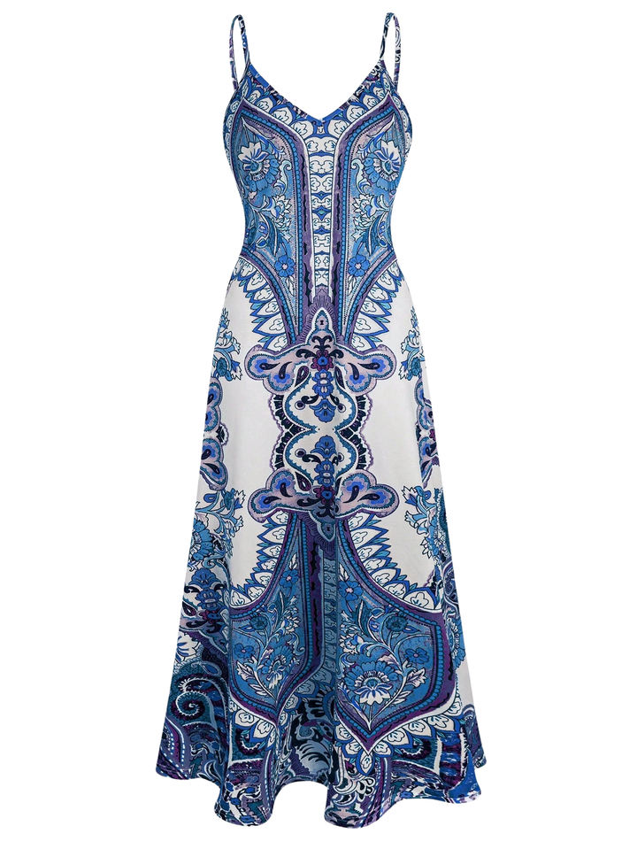 Boho Blumenkleid ärmellos für Damen | Locker fallend &amp; luftig | Lebendige Lila-/Blau-/Rosa-Töne | Sommer, Urlaub &amp; Strand