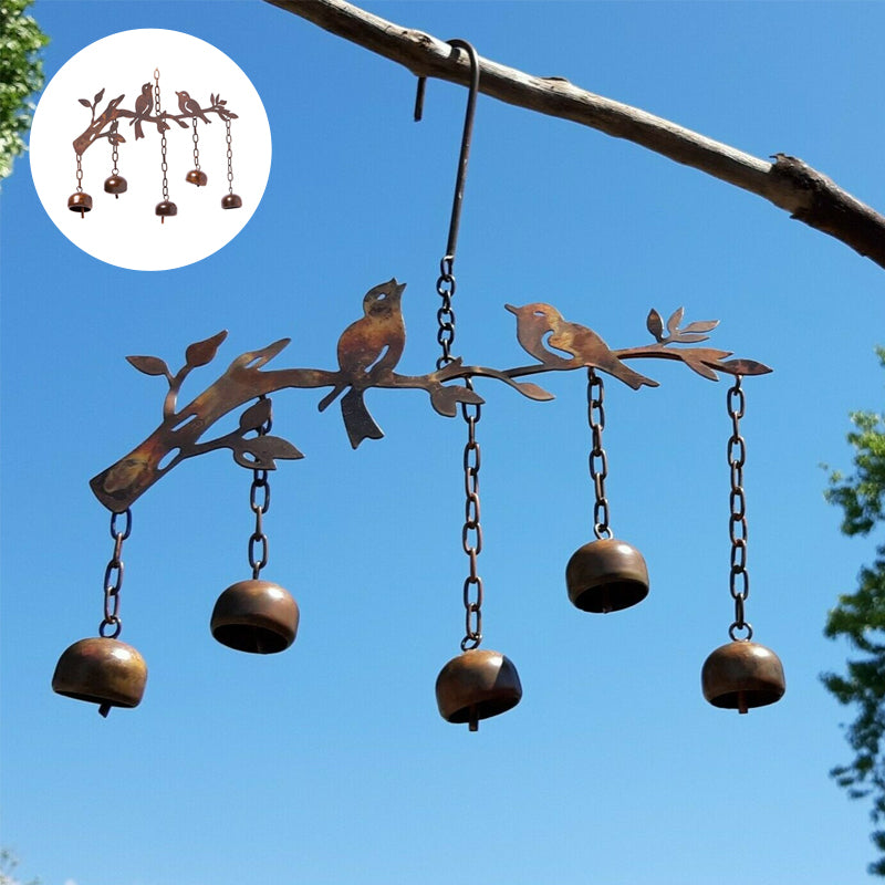 Campanello a vento con motivo uccello | Campanello in ferro fatto a mano | Decorazione per giardino, balcone e terrazza