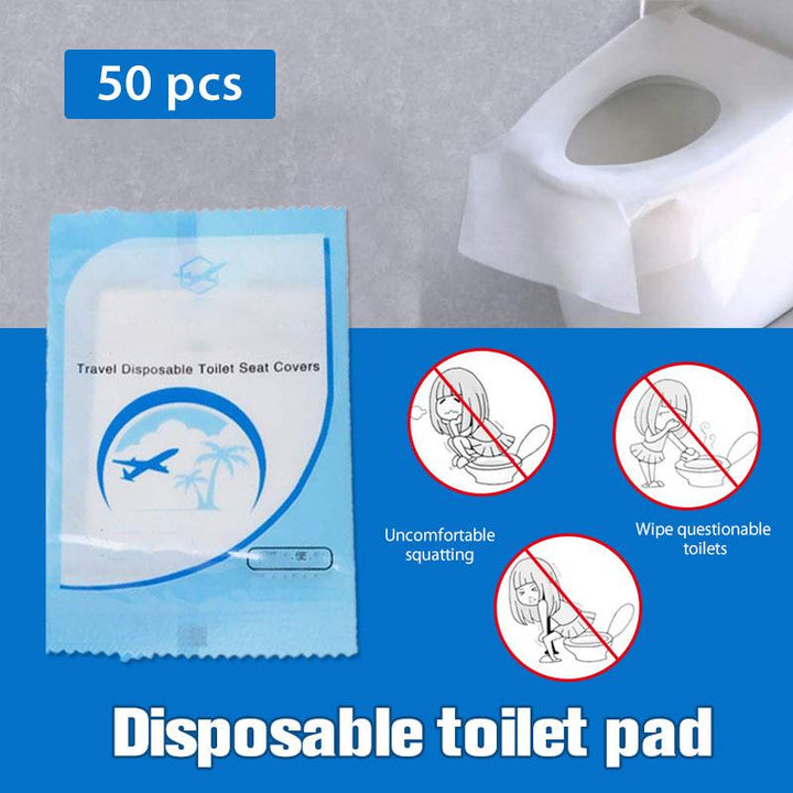 Toilet seat covers for travel (50 pieces) | Universal fit 40×48 cm | Foldable, non-slip &amp; hygienic barrier