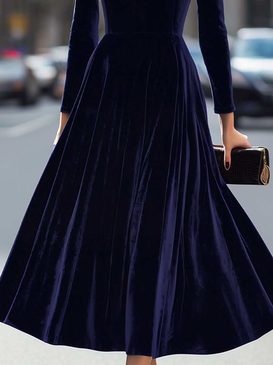 Damen Midikleid | Elegantes Langarmkleid mit tailliertem Oberteil, fließendem Rock und Schulterdetails für festliche Anlässe