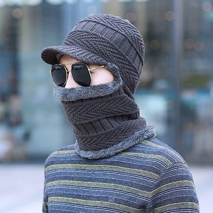 Winter Beanie mit Maske | Verdickt &amp; Gefüttert | Strickmütze mit Nackenschutz