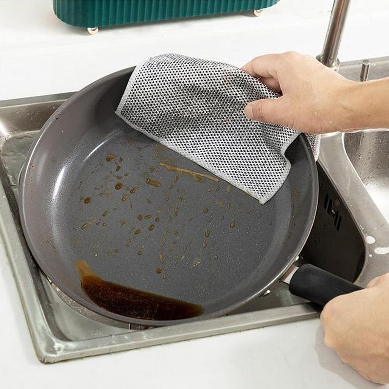 Panni pulisci filo 20×20 cm | Forte potere sgrassante, asciugatura rapida e riutilizzabili | Per pentole, padelle, fornelli e griglie | 5+5 omaggio