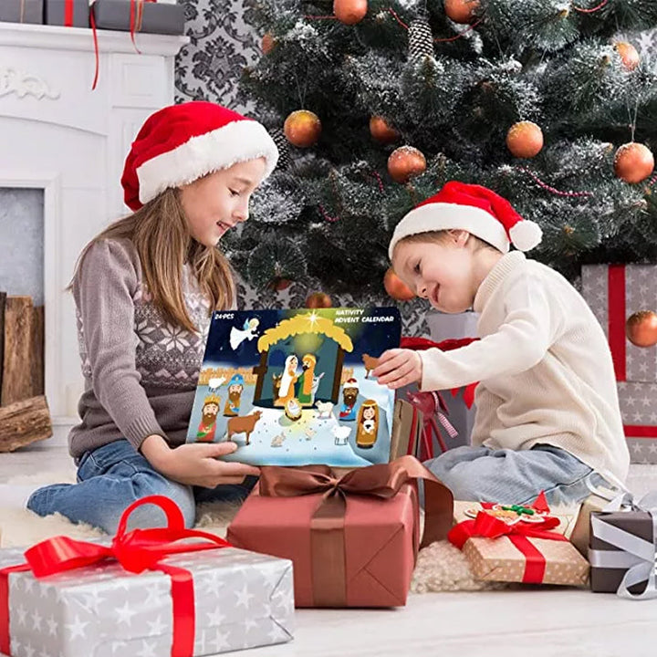 Krippen Adventskalender mit 24 Spielfiguren | Weihnachtskalender mit Krippenfiguren aus Kunststoff für Kinder und Familien
