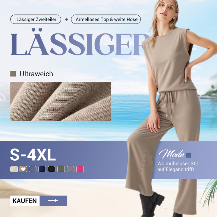 Damen Zweiteiler mit ärmellosem Top | Weite Hose im eleganten Set | Schicker Sommerlook für Alltag &amp; Anlass