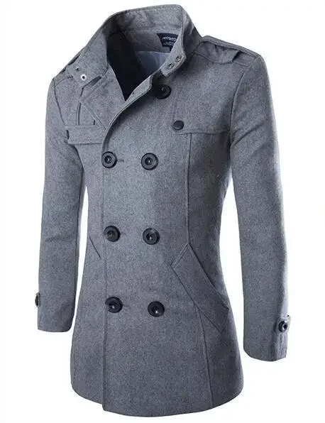 Herren Wollmantel lang mit herausnehmbarer Weste | Warmer Wintermantel mit Stehkragen, tailliertem Schnitt und praktischen Taschen