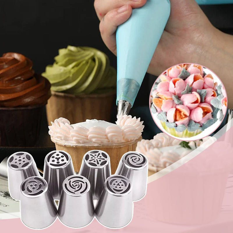 Spritztüllen-Set für Tortendekoration | 7 Edelstahl-Blumentüllen für Buttercreme &amp; Frosting | Perfekte Blumen in Sekunden