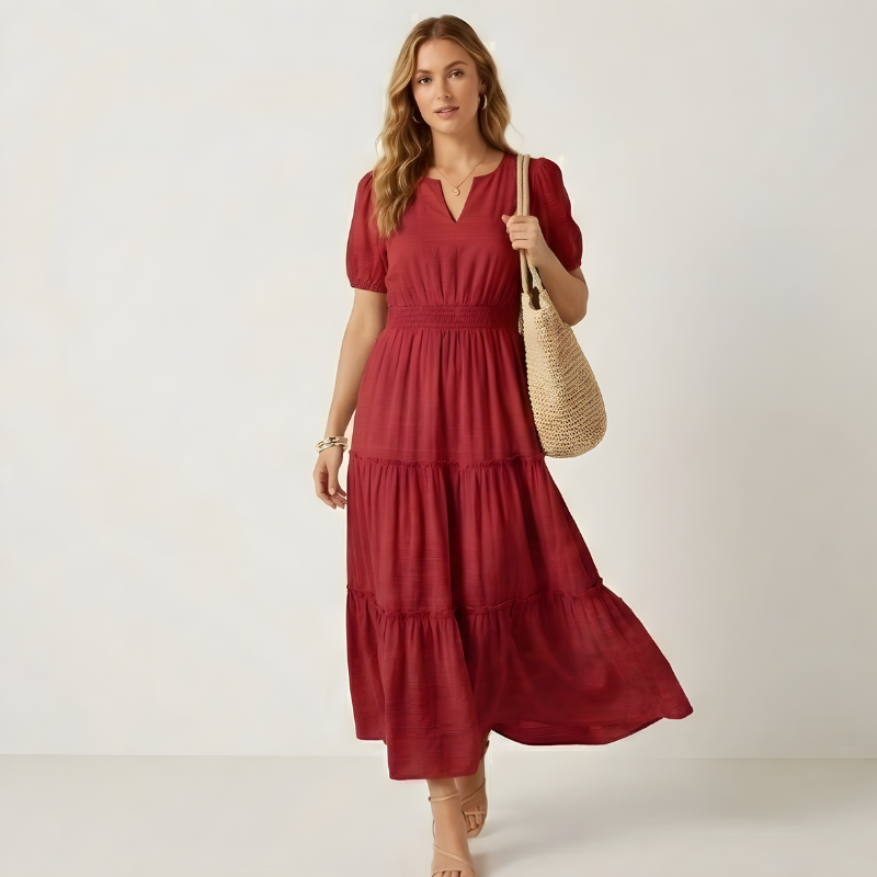 Maxi dress with smocked waist &amp; tiered ruffles | V-neck, butterfly sleeves &amp; pockets | Airy, figure-flattering