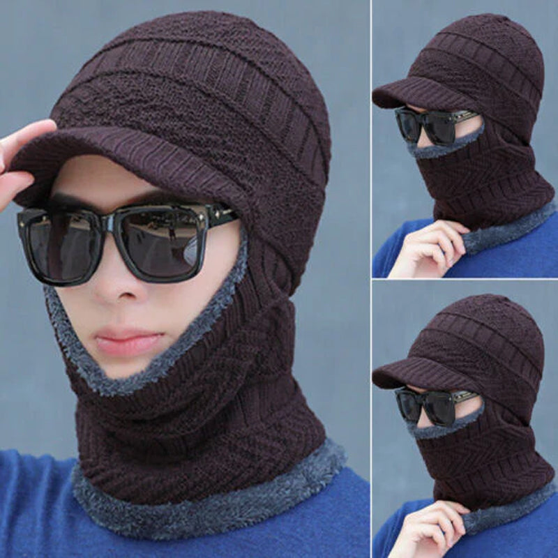 Winter Beanie mit Maske | Verdickt &amp; Gefüttert | Strickmütze mit Nackenschutz