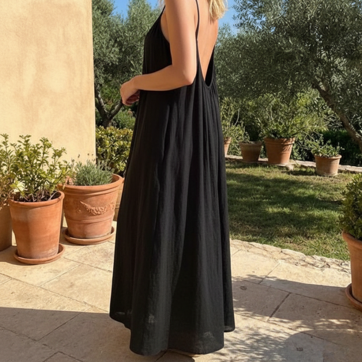 Rückenloses Maxi-Trägerkleid mit Keyhole-Rücken | Fließende Loungewear-Passform | 95% Polyester, 5% Elasthan, S–2XL