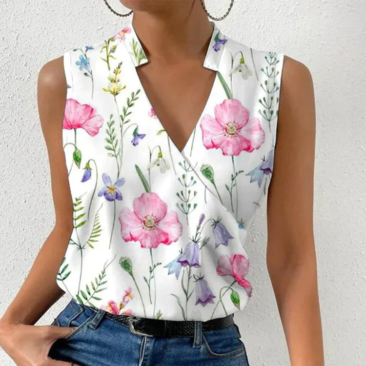 Damen Sommer Top ärmellos mit Blumenmuster | Leichtes, atmungsaktives Oberteil für Alltag, Freizeit &amp; Urlaub