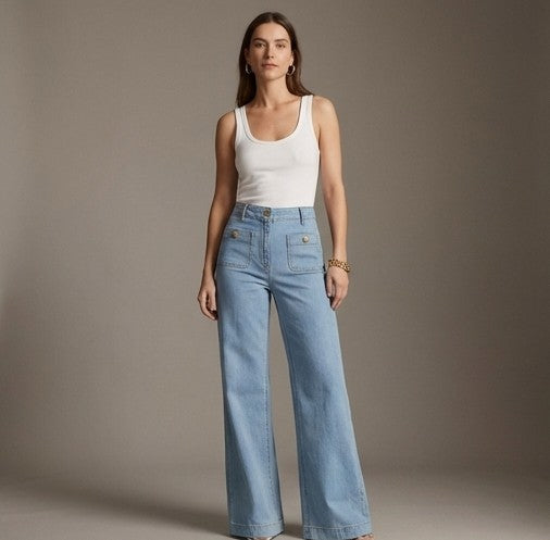 Damen High-Waist Hose | Weites Bein mit Bauchkontrollbund und 4-Wege-Stretch für eine gestreckte Silhouette