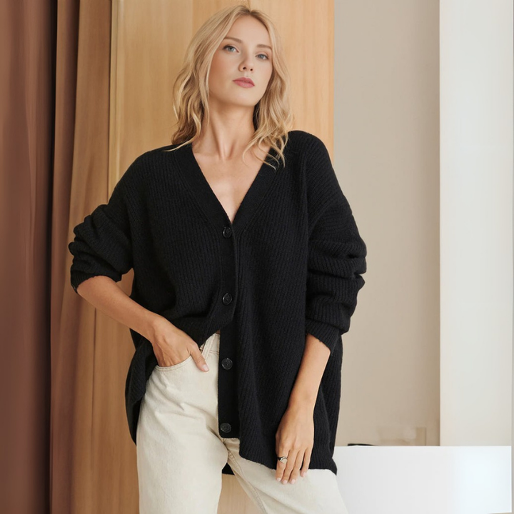 Damen Oversize Strickjacke gerippt | Lockerer langer Cardigan mit strukturierter Rippoptik für Alltag, Büro und Lagenlooks