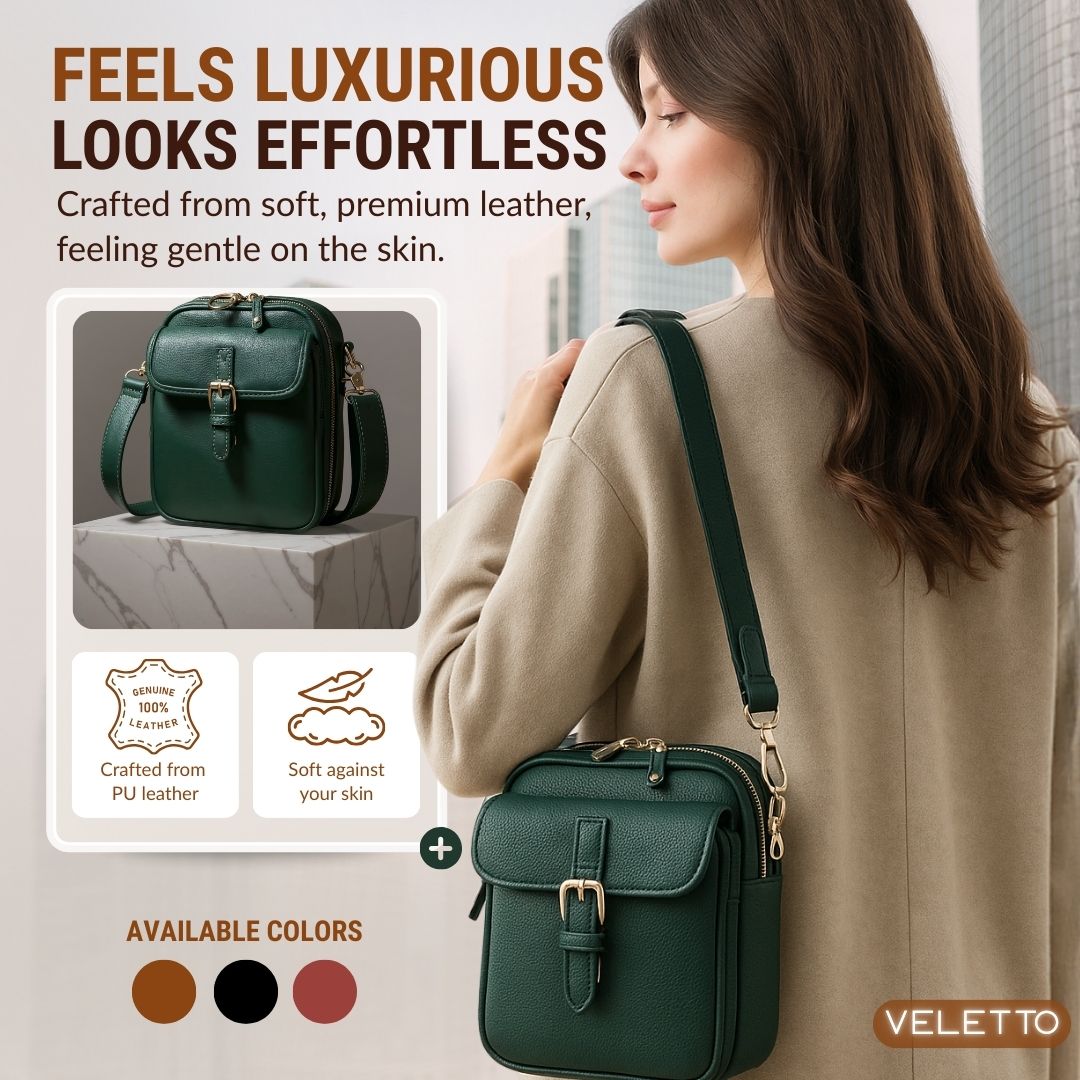Damen Crossbody-Tasche mit Kartenfächern | Kleine Umhängetasche mit 2 Hauptfächern, Reißverschluss &amp; verstellbarem Gurt