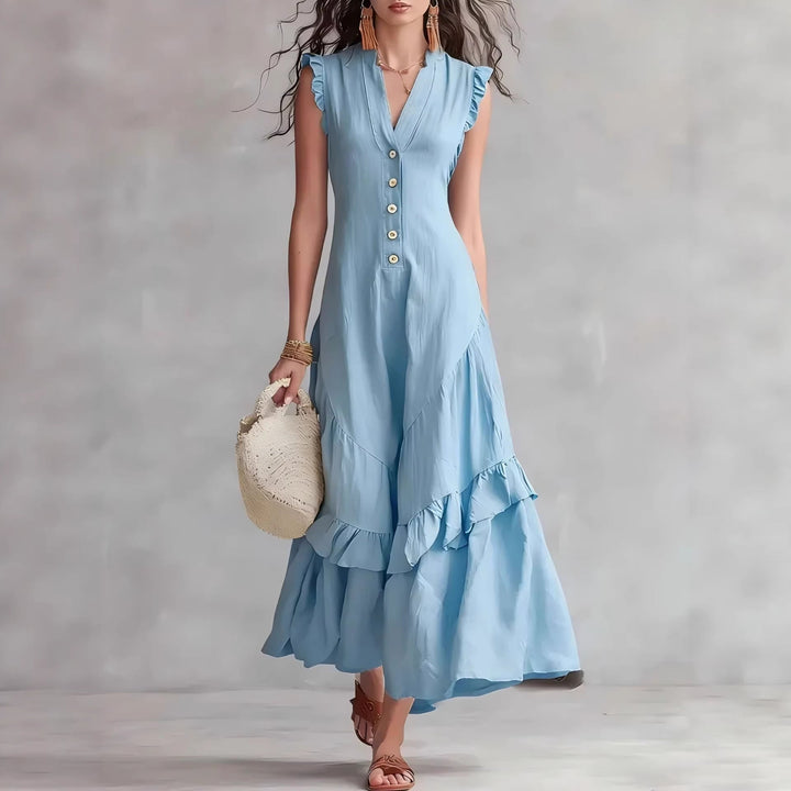 Ärmelloses Damen Maxikleid mit Plissee | Elegantes Kleid mit ausgestelltem Saum | Sommerkleid in Maxilänge