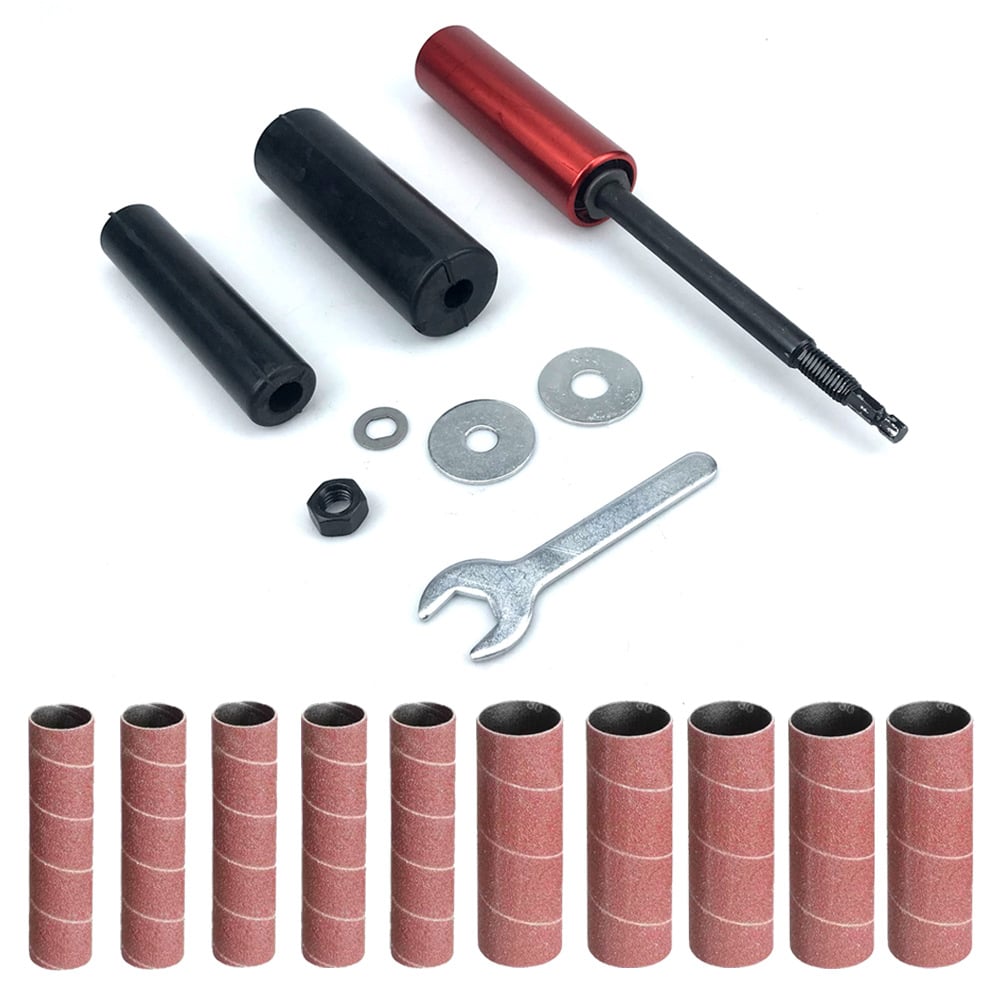 Spindle sander adapter for rotary tools | for wood, metal, plastic &amp; glass | includes 10 sanding sleeves + mounting wrench