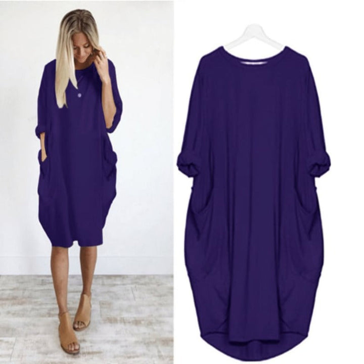 Damen Midikleid mit Lockerer Passform &amp; Rundhalsausschnitt | Luftiges Sommerkleid mit Taschen | Bequem &amp; Vielseitig