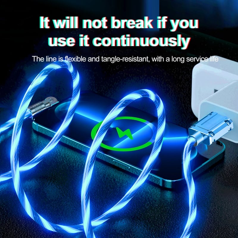 Câble de charge rapide avec effet lumineux LED | Connecteur pivotant à 540° | Câble USB avec charge rapide