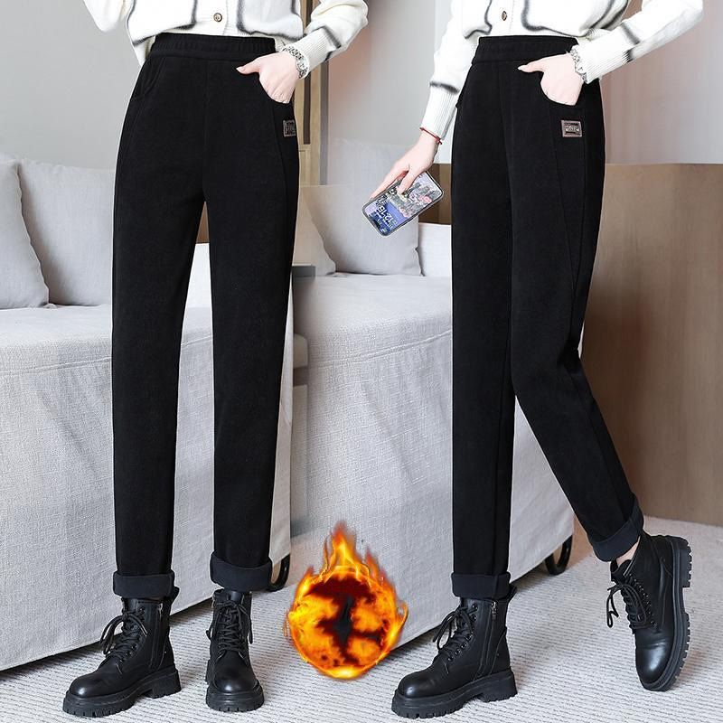 Damen Cordhose mit Fleecefutter | Hoch geschnittene Winterhose mit Taschen und leicht elastischer Passform