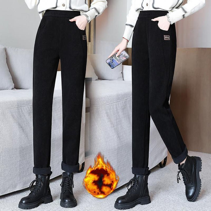 Damen Cordhose mit Fleecefutter | Hoch geschnittene Winterhose mit Taschen und leicht elastischer Passform