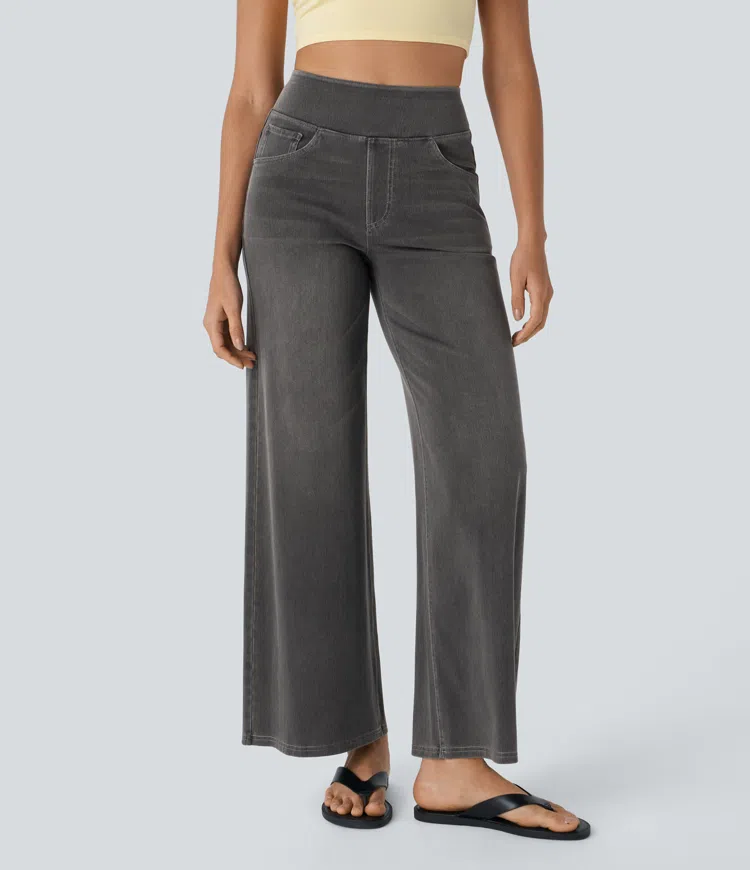 Damen Jeans High Waist Wide Leg | Vier-Wege-Stretch &amp; ohne Reißverschluss | Bequem, formend &amp; mit Taschen, XS–5XL