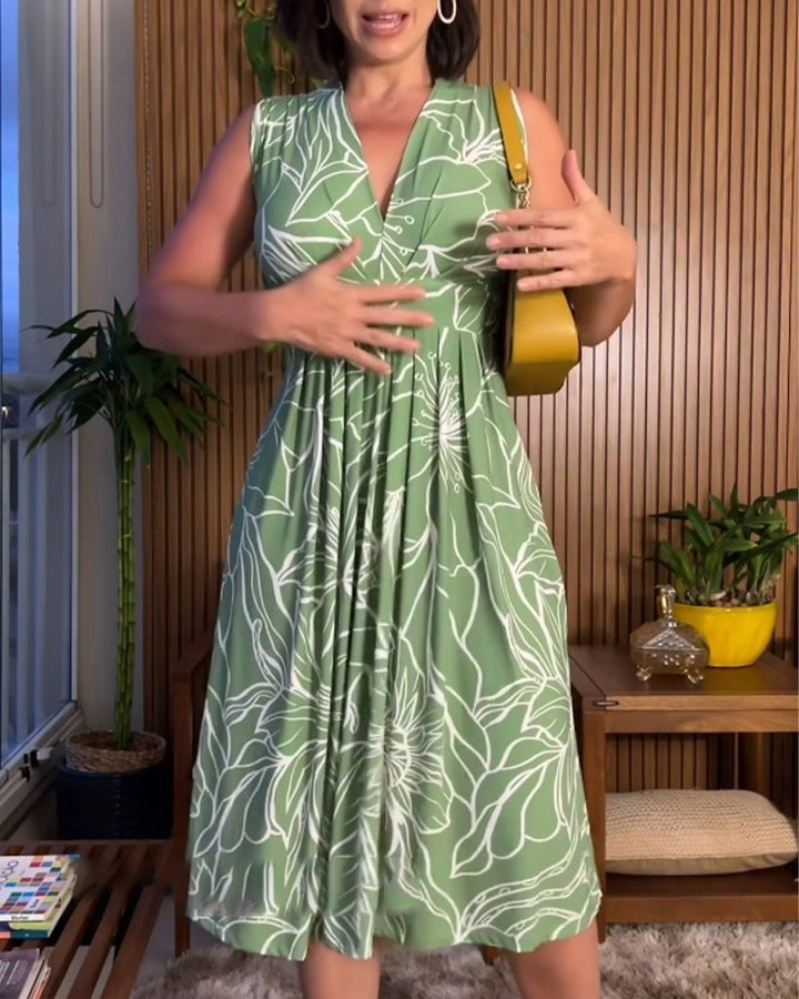 Damen Sommerkleid mit V-Ausschnitt &amp; A-Linie | Ärmelloses, tailliertes Kleid | Knielang &amp; luftig für Alltag und Urlaub