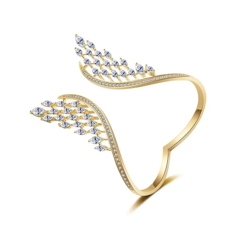 Engelshorn Armreif verstellbar | Flügel-Design mit Zirkonia | Eleganter Schmuck aus Legierung | Für Alltag &amp; Anlass