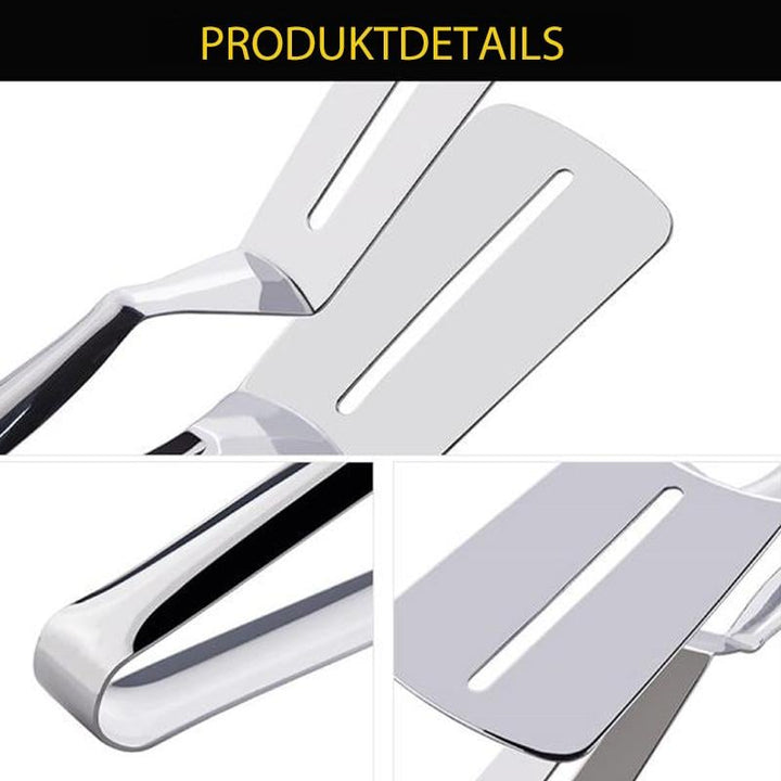 2-in-1 Grill- &amp; Küchenzange aus Edelstahl mit Pfannenwender | 304 Edelstahl | Wenden, Greifen &amp; Servieren mit nur einem Werkzeug | 26,2 cm