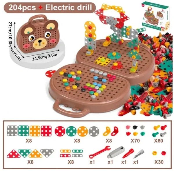 BauBohrer™ Montessori Bau- &amp; Bohrset | 2D &amp; 3D Kreativspiel | Fördert STEM-Fähigkeiten &amp; Feinmotorik