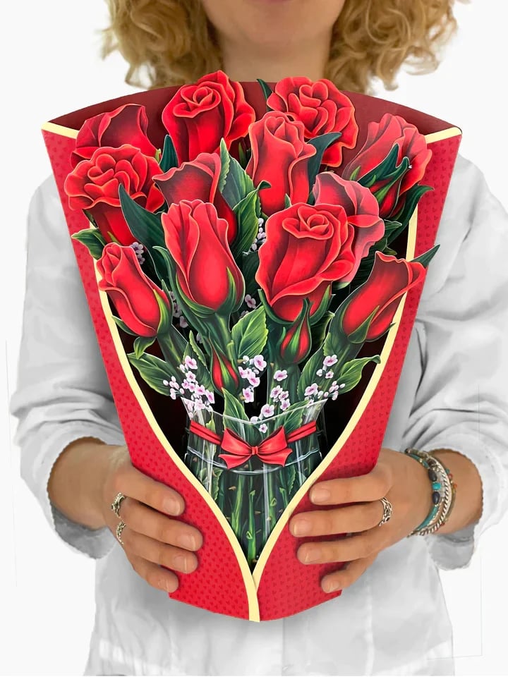 Pop-Up Papierblumenstrauß 3D | Blumenkarte mit Papiervase &amp; Grußkarte | Handgefertigt, langlebig | Deko-Geschenk 43×38 cm