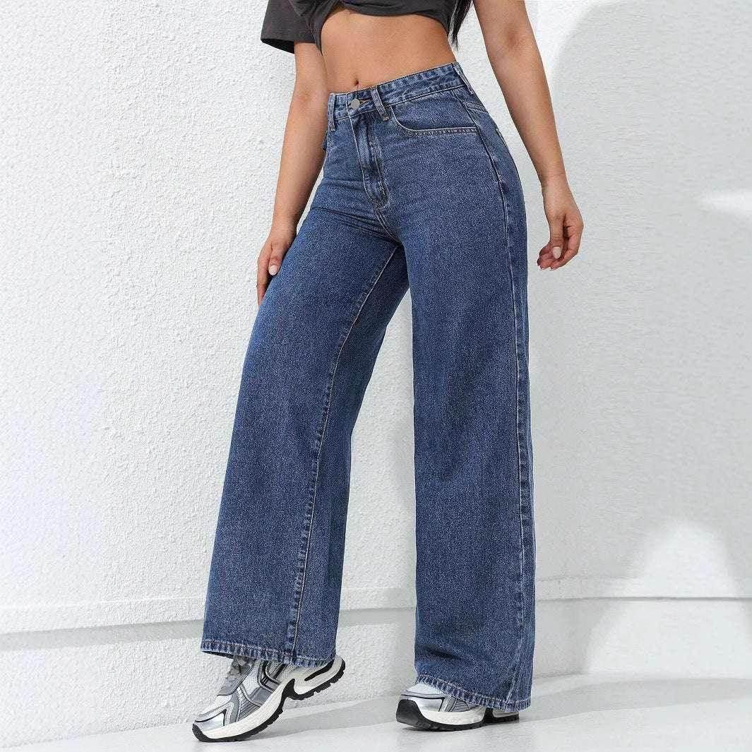 Damen Wide Leg Jeans mit Hoher Taille | Locker Geschnittene Straight Leg Denim Hose | Lässige Freizeit Jeans