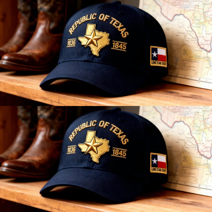 Bestickte Cap mit Texas-Silhouette &amp; goldenem 3D-Stickmotiv | Verstellbare Passform 56–61 cm | Dunkelmarineblau
