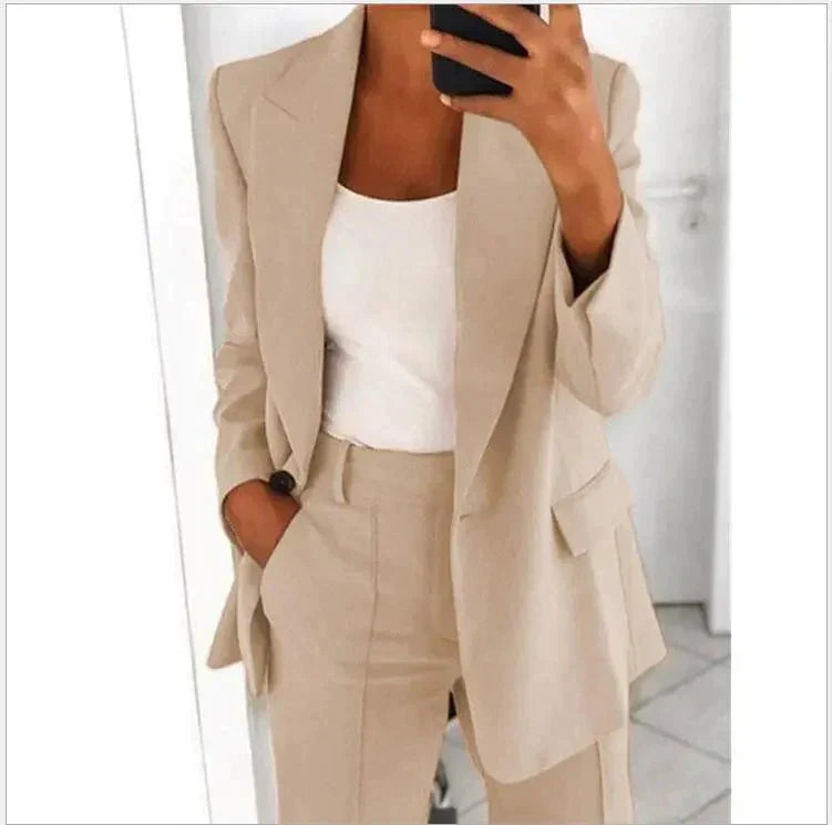 Damen 2-teiliges Blazer-Anzug Set | Elegant &amp; bequem für Büro &amp; Anlass | Blazer + Hose, zeitloser Schnitt, S–5XL