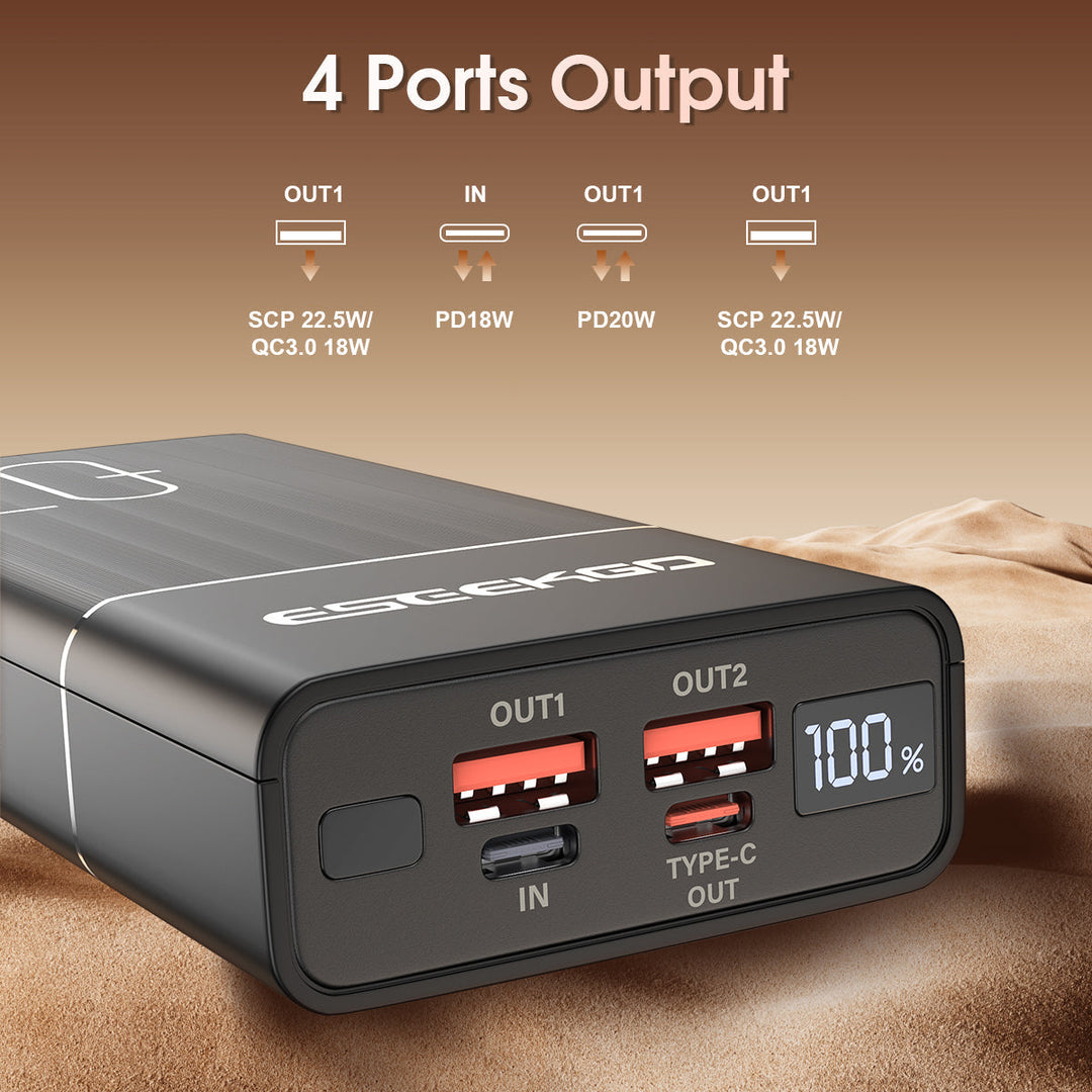 Powerbank | 20.000 mAh mit 22,5 W Schnellladung, Digitalanzeige und 3 Anschlüssen