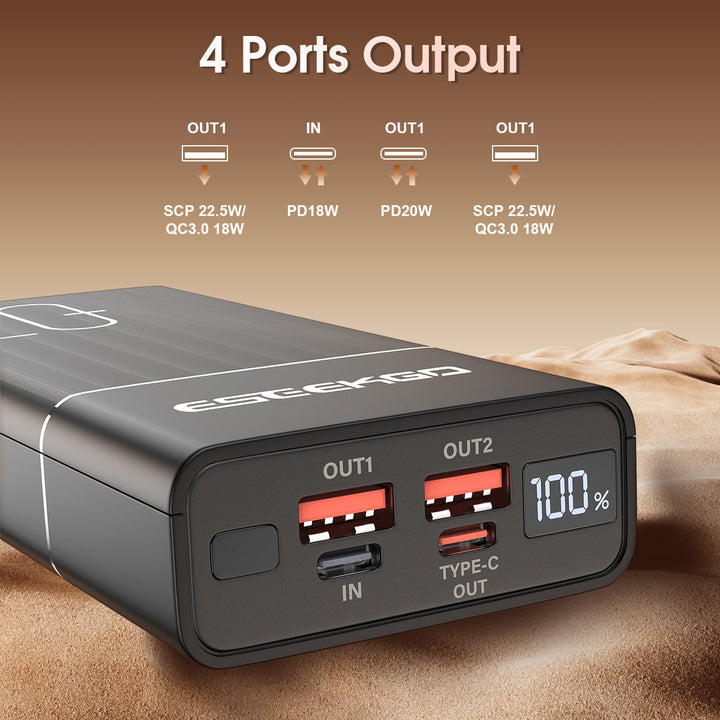 Powerbank | 20.000 mAh mit 22,5 W Schnellladung, Digitalanzeige und 3 Anschlüssen