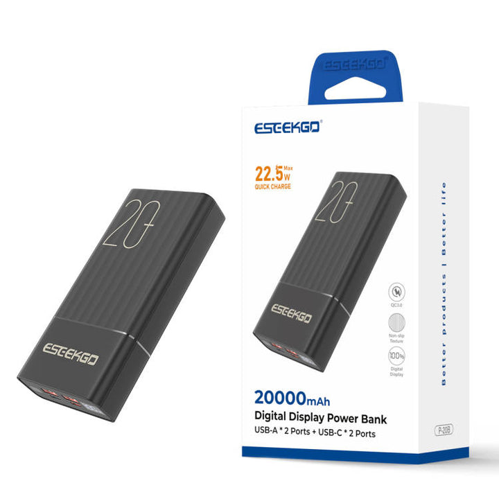 Powerbank | 20.000 mAh mit 22,5 W Schnellladung, Digitalanzeige und 3 Anschlüssen