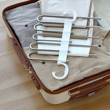 Cintre pliable 5-en-1 en acier inoxydable | Suspendre jusqu’à 5 pièces en économisant de la place | Horizontal et vertical | Antidérapant