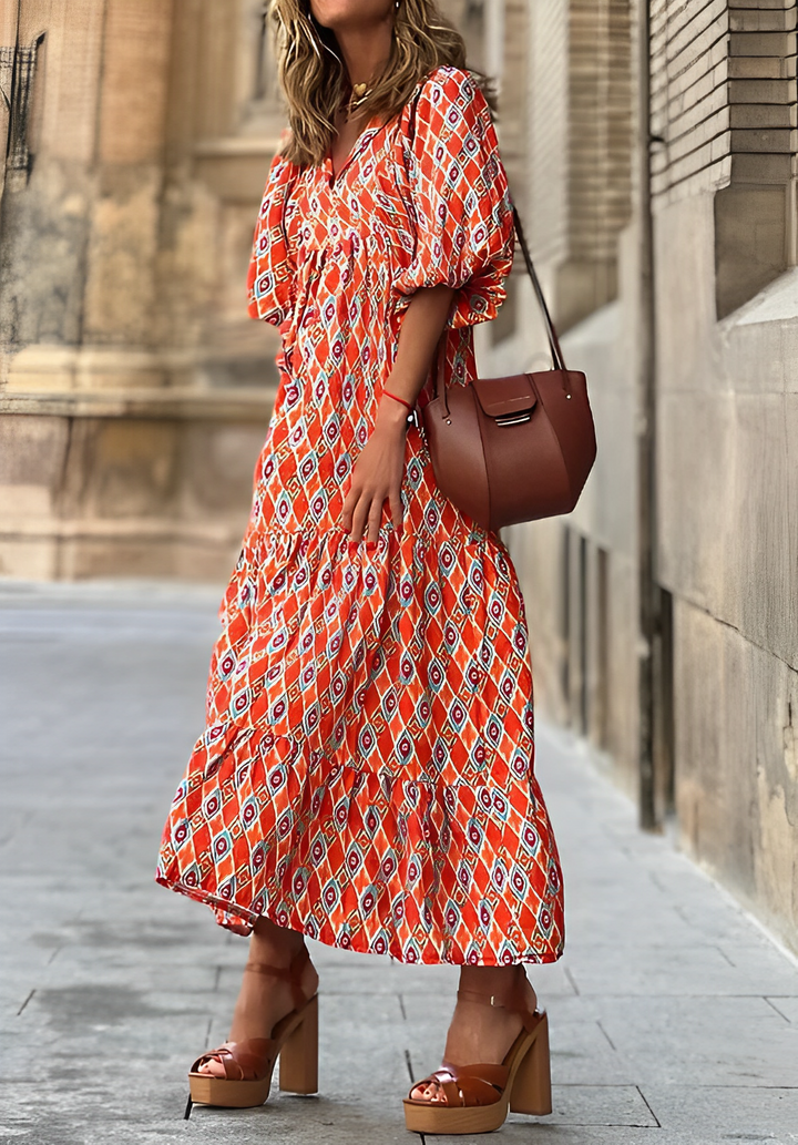 Damen Midikleid mit Taillenschnitt | Fließendes Kleid aus leichter Stoffqualität | Elegantes Frühlings- &amp; Sommerkleid
