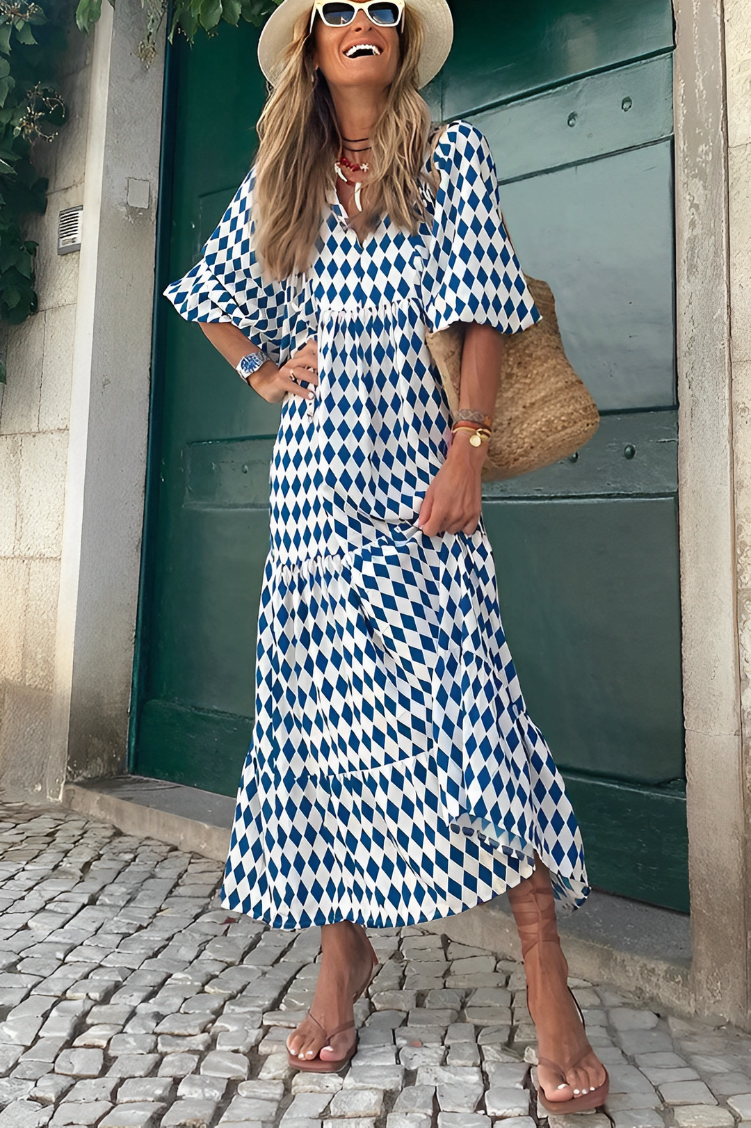 Damen Midikleid mit Taillenschnitt | Fließendes Kleid aus leichter Stoffqualität | Elegantes Frühlings- &amp; Sommerkleid