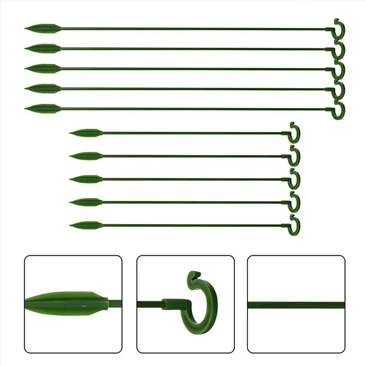 Pflanzenstützen mit Stützring (10er Set) | Gerade Stängel ohne Abknicken | Unauffällig grün, robust &amp; wiederverwendbar | 17–48 cm