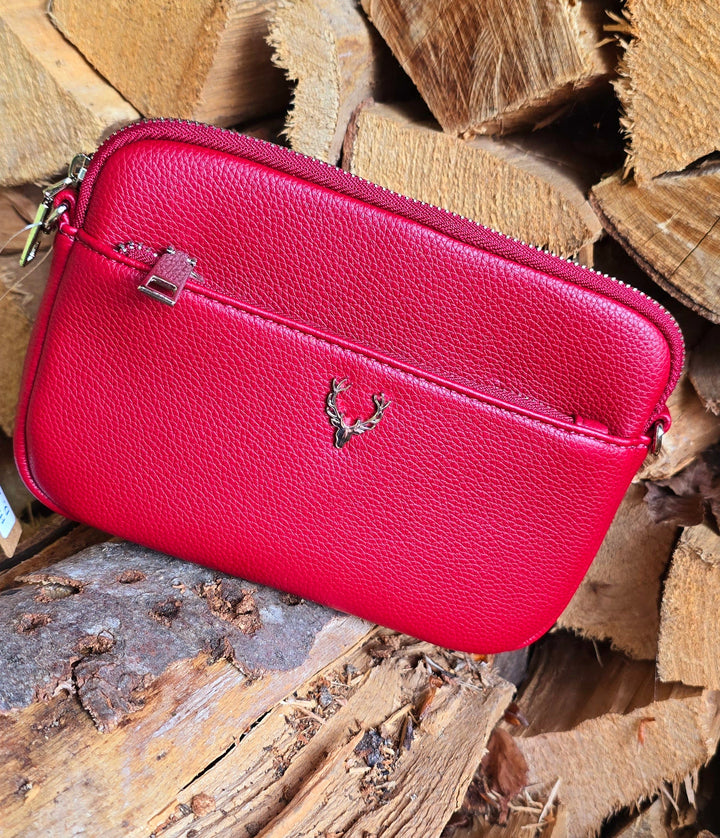 Trachtentasche Damen | Dirndltasche mit Hirschmotiv, Reißverschlussfächern und verstellbarem Schultergurt