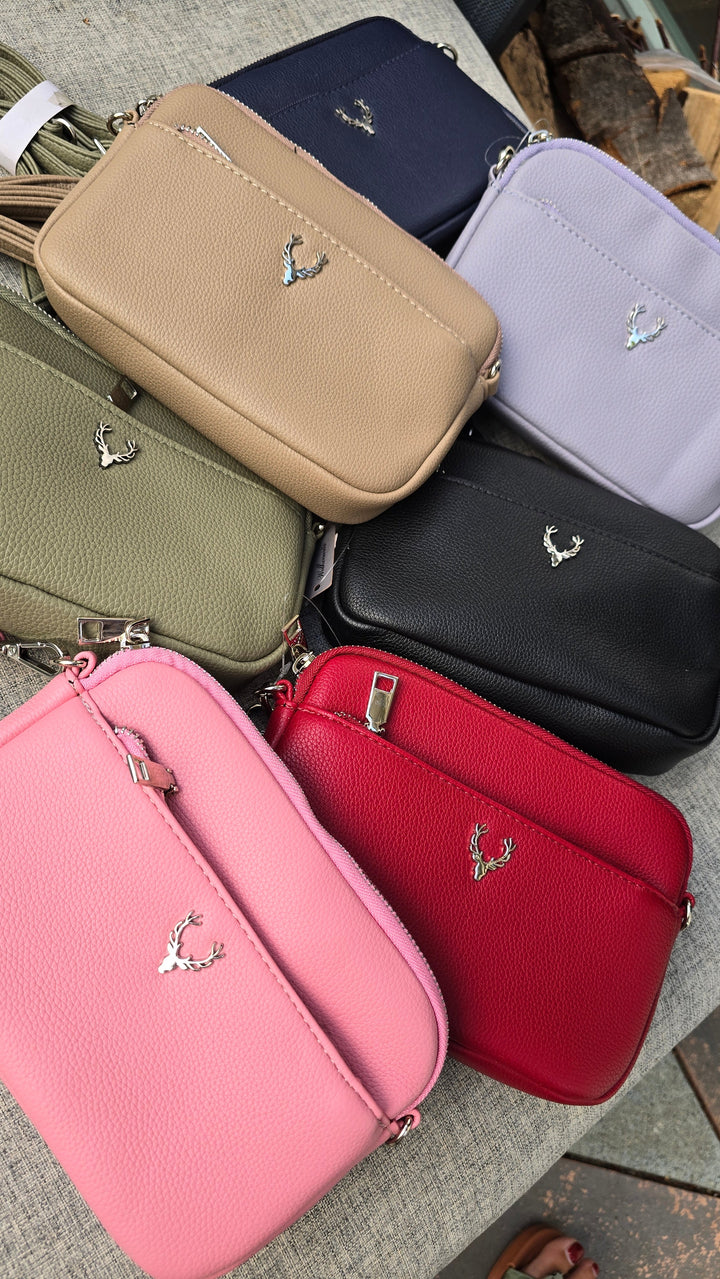 Trachtentasche Damen | Dirndltasche mit Hirschmotiv, Reißverschlussfächern und verstellbarem Schultergurt