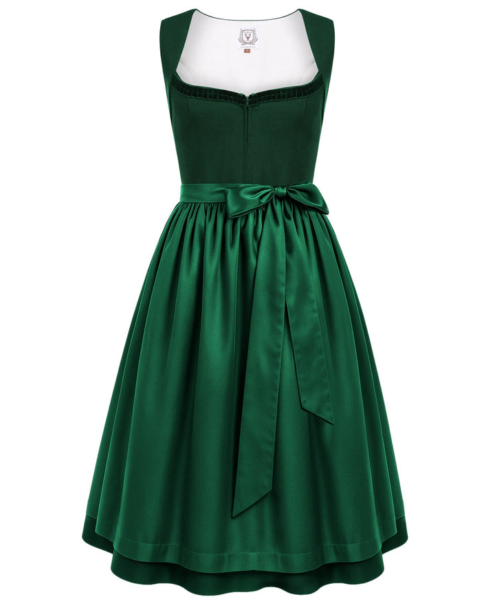 Dirndl Midi Damen | Leinen-Dirndl mit Trachtenrock und Schürze für Oktoberfest und Volksfest