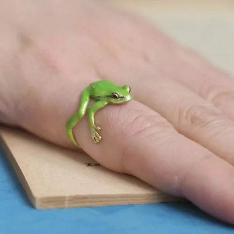 Frosch-Schmuck Set: Ring &amp; Ohrringe | Verstellbarer Ring (US 5–12) | Leicht &amp; naturinspiriert, handgefertigter Look
