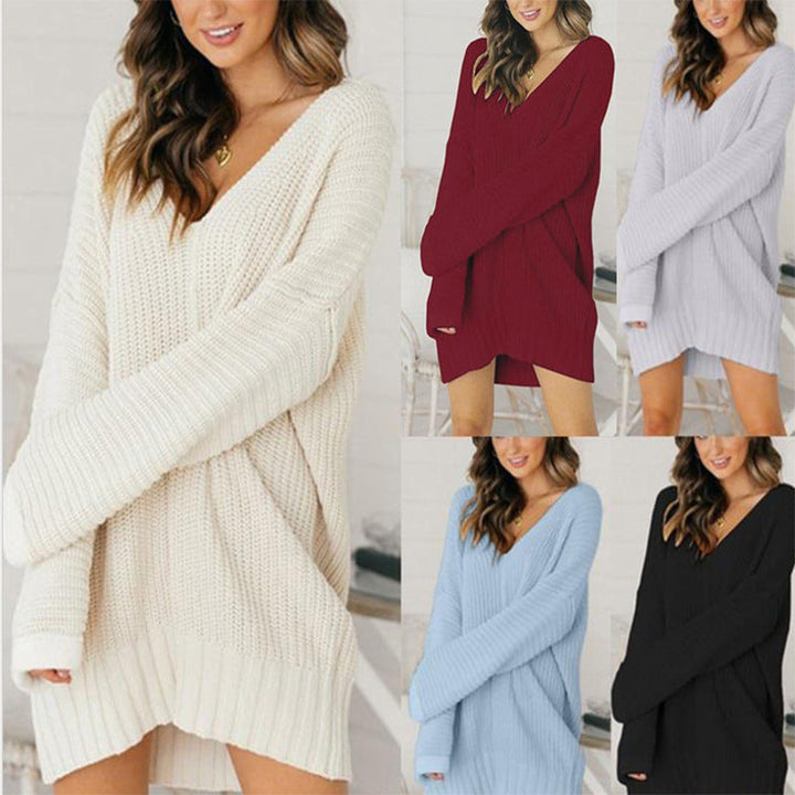 Damen Pulloverkleid aus Wolle mit V-Ausschnitt | Grobstrick Strickkleid mit Strukturmuster und lässigem Schnitt für Alltag