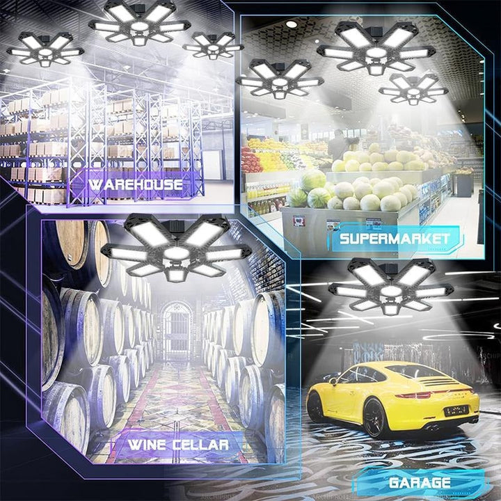 LED-Deckenleuchte mit verstellbaren Panels | 6500K Tageslicht &amp; E27-Fassung | NovaShine Werkstattlicht