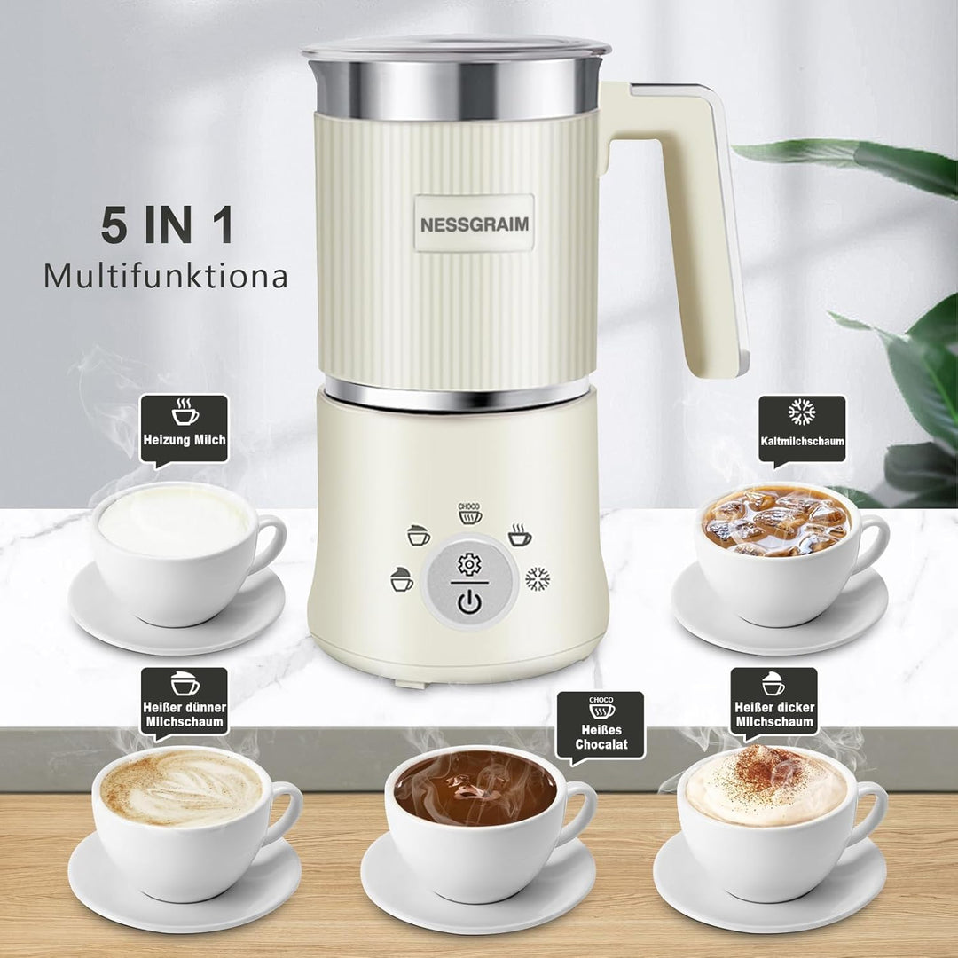 Milchaufschäumer Elektrisch | 5-in-1 Milchschäumer mit Kakaofunktion &amp; spülmaschinenfest